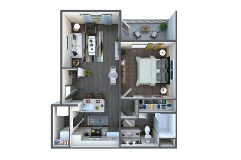 Floor plan for 1 bed, 1 bath, 656 sqft